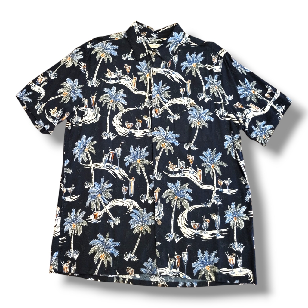 Campia Moda Hawaiian Shirt Cocktails And Palm Trees Mens Size Large PreOwned Campia Moda Hawaiian Shirt Cocktails And Palm Trees Mens Size Large PreOwned